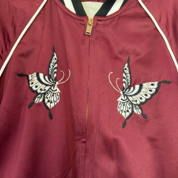 Aritzia WilfredFree Toulin Embroidered Satin Bomber Jacket Quilted Pockets Zip M - Picture 6 of 16